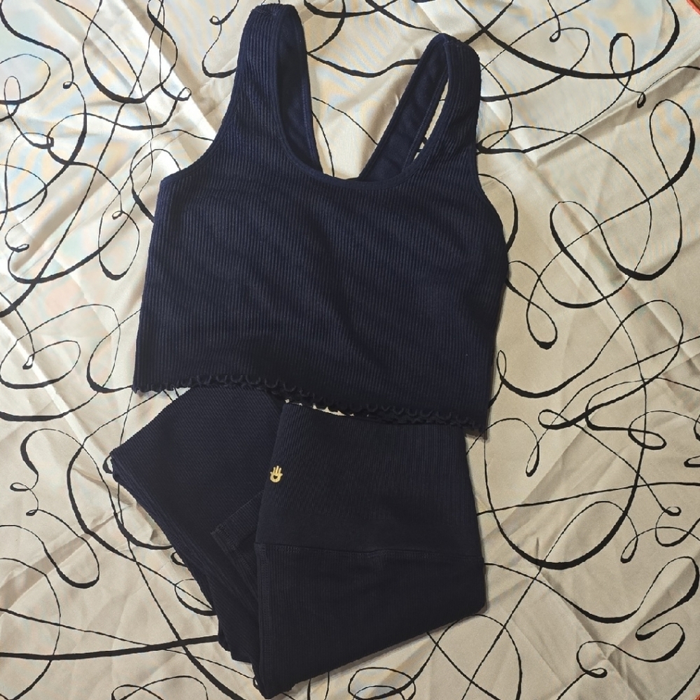 #104. Navy Ribbed Tank and Leggings Set